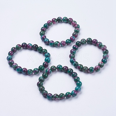 Synthetic Ruby in Zoisite Beaded Stretch Bracelets BJEW-I253-10mm-29-1