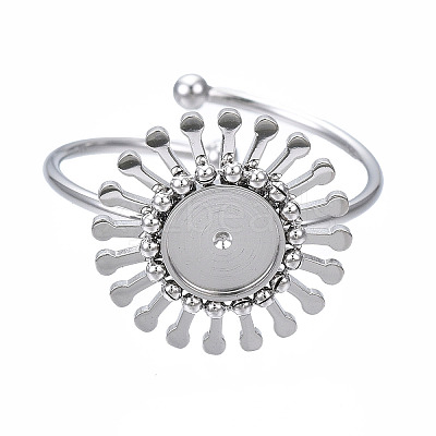Non-Tarnish 304 Stainless Steel Open Cuff Finger Ring Cabochon Settings LS-STAS-T060-14P-1