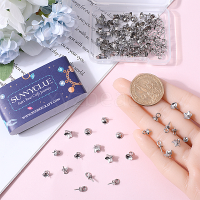 120Pcs 4 Styles 201 & 304 Stainless Steel Cup Peg Bails Charms STAS-SC0006-06-1