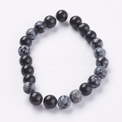 Natural Snowflake Obsidian Beads Strands G-G515-8mm-01-1
