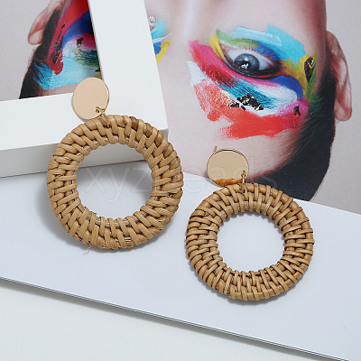 Alloy Rattan Woven Dangle Stud Earrings FS-WGA068A-02-1
