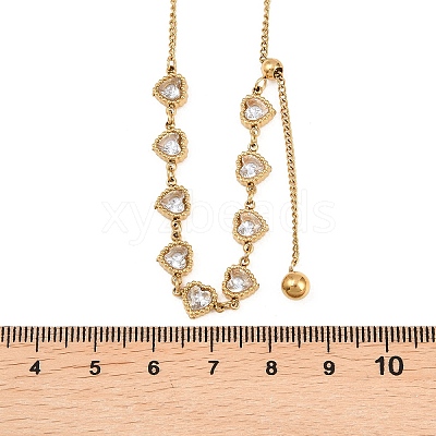 304 Stainless Steel Pave Clear Cubic Zirconia Heart Link Chain Slider Lariat Necklaces for Women NJEW-K300-01G-1