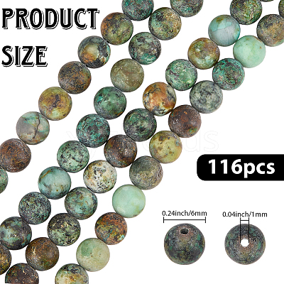 2 Strands Frosted Natural African Turquoise(Jasper) Round Beads Strands G-PA0001-33-1