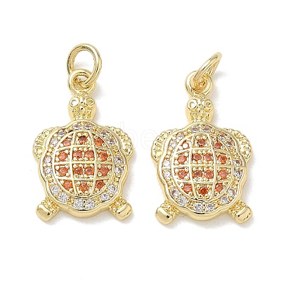 Brass Micro Pave Orange Red Cubic Zirconia Pendants KK-T085-21F-G-1
