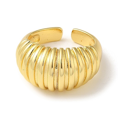 Rack Plating Brass Open Cuff Rings Ribbed Finger Ring RJEW-M162-23G-1
