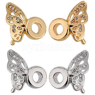 8Pairs 2 Colors Brass Micro Pave Cubic Zirconia Bead KK-SC0004-26-1