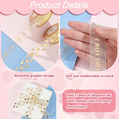 2 Rolls 2 Styles Valentine's Day Hot Stamping Polka Dot & Word Organza Ribbons SRIB-FG0001-17-1