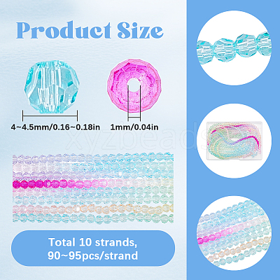 10 Strands 5 Styles Transparent Gradient Color Glass Beads Strands GLAA-SC0002-03-1
