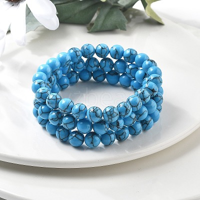 Synthetic Turquoise Jasper Bead Stretch Bracelets X-BJEW-K212-B-022-1