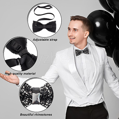 Adjustable Resin Rhinestone Polyester Bow Ties for Men AJEW-WH0472-01B-1