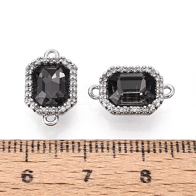 Brass Micro Pave Clear Cubic Zirconia and Glass Connector Charms KK-N287-28P-1