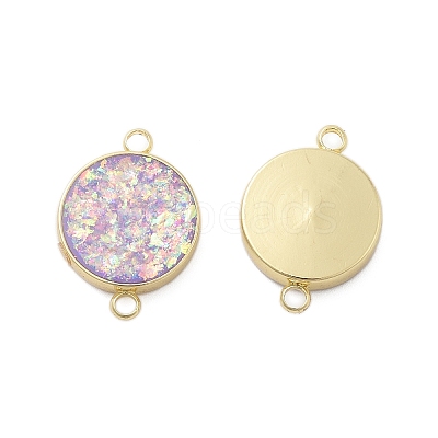 Rack Plating Brass Flat Round Connector Charms with Synthetic Opal KK-Q020-01A-1