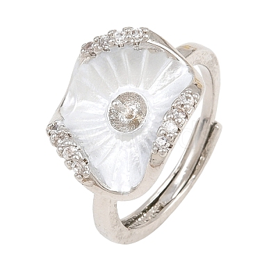 Flower Brass Micro Pave Cubic Zirconia & Enamel Cuff Ring Settings KK-CBAC351-06P-01-1
