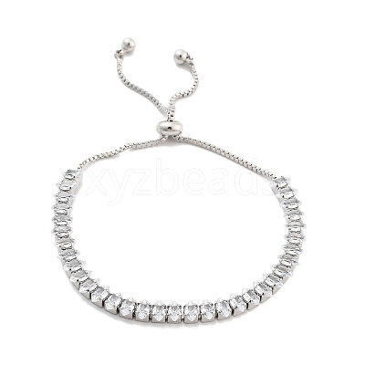 Brass Pave Clear Cubic Zirconia Horse Eye Box Chain Slider Bracelets BJEW-YWC0002-06B-P-1