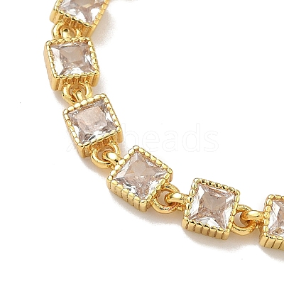 Square Brass Pave Cubic Zirconia Link Chain Bracelets for Women BJEW-P385-04G-07-1