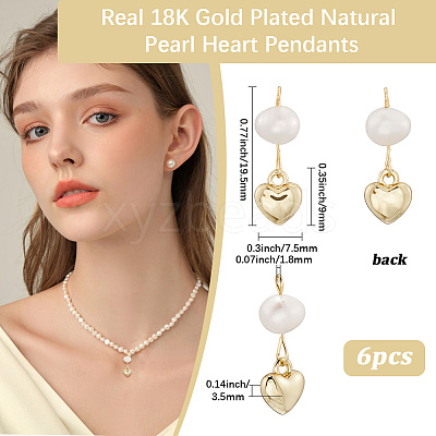 6Pcs Brass & Natural Pearl Heart Pendants KK-BBC0019-31-1