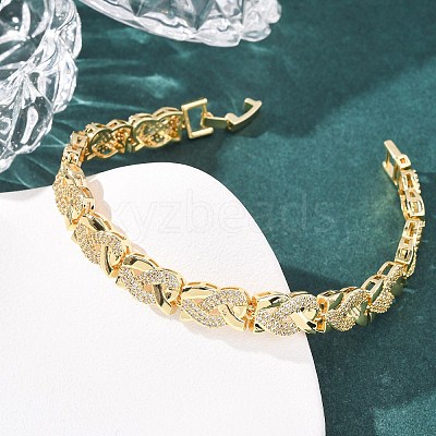 Brass Micro Pave Clear Cubic Zirconia Link Chain Bracelets for Women BJEW-F530-06G-1
