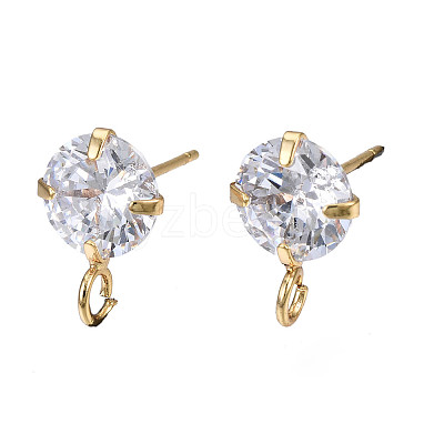 Brass Micro Clear Cubic Zirconia Stud Earring Findings KK-R132-065G-NF-1