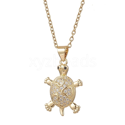 Brass Micro Pave Clear Cubic Zirconia Tortoise Pendant 304 Stainless Steel Cable Chain Necklaces for Women NJEW-JN05903-01-1