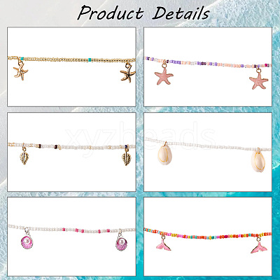 6Pcs 6 Styles Glass Seed Beads Stretch Waist Chains for Women AJEW-CY0001-17-1