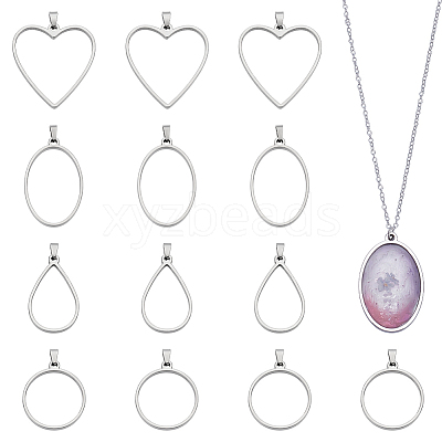 24Pcs 4 Style 304 Stainless Steel Open Back Bezel Pendants PALLOY-UN00029-1