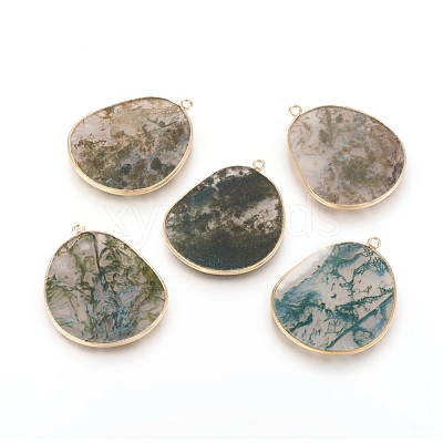 Natural Moss Agate Pendants G-E526-09I-1