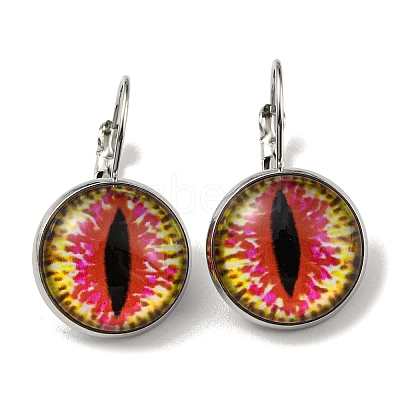 Dragon Eye Glass Leverback Earrings with Brass Earring Pins EJEW-Q798-01K-1