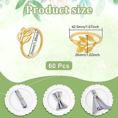 60Pcs Christmas Theme Alloy Leaf Napkin Rings AJEW-PB0001-03G-1