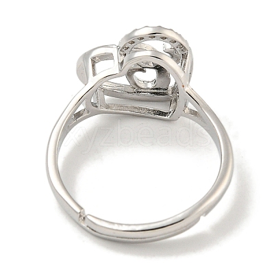 Heart with Letter Rack Plating Brass Micro Pave Cubic Zirconia Adjustable Rings for Women RJEW-I105-06P-C-1