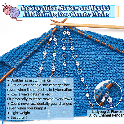 ABS Plastic Imitation Pearl & Acrylic & Glass Beaded Knitting Row Counter Chains HJEW-AB00548-1