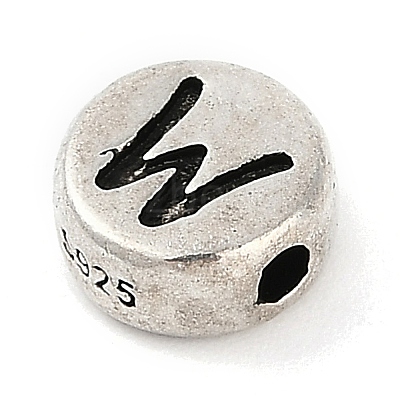 925 Sterling Silver Flat Round with Letter Beads STER-G044-01AS-W-1