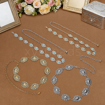 4Pcs 4 Styles Zinc Alloy with Resin Synthetic Turquoise Oval Link Waist Belly Chains AJEW-PH0009-01-1