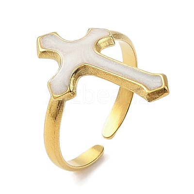 Ion Plating(IP) 304 Stainless Steel Enamel Open Cuff Rings for Women RJEW-F166-54G-01-1