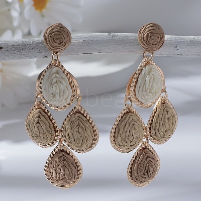 Teardrop Alloy Raffia Dangle Stud Earrings FS-WG86BCE-07-1