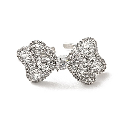 Brass Pave Cubic Zirconia Open Cuff Rings for Women RJEW-M169-04P-1