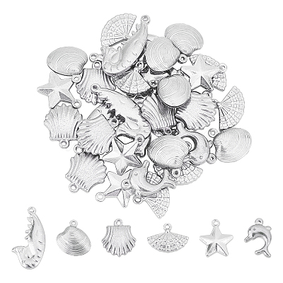 36Pcs 6 Style 304 Stainless Steel Charms STAS-UN0020-38P-1