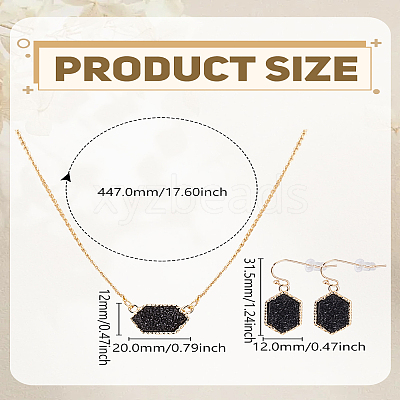 Hexagon Alloy Resin Pendant Necklaces and Dangle Earrings Sets for Women SJEW-LP0001-52A-1