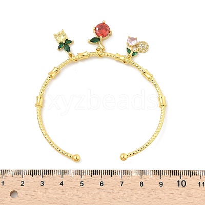 Brass Micro Pave Cubic Zirconia Friut Charm Bangles for Women BJEW-Z089-05G-1