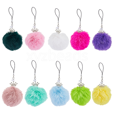 10Pcs Handmade Imitation Rex Rabbit Fur Pompom Ball Mobile Straps HJEW-OC00071-1