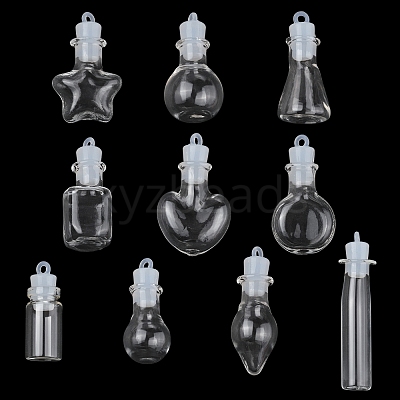 20Pcs 10 Styles Clear Glass Wishing Bottle Pendants GLAA-FS0002-19-1