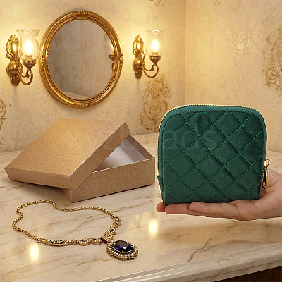 Rhombus Textured Velvet Jewelry Storage Zipper Pouches for Earrings Rings Bracelets Necklaces ABAG-WH0085-012E-1