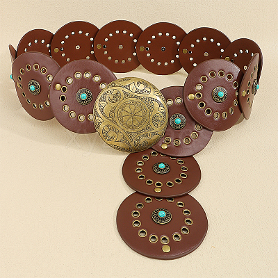 Western Retro PU Leather & Resin Imitation Gemstone Disc Chain Belts with Alloy Buckles AJEW-WH20064-21-1