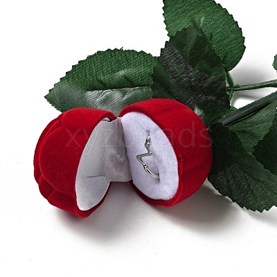 Flocking Plastic Rose Finger Ring Boxes CON-C015-02A-1
