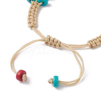 Flat Round Synthetic Turquoise Heishi Beaded Braided Bracelets for Men Women BJEW-JB12162-1