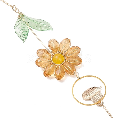 Alloy Enamel Bee & Glass Flower Crystal Suncatcher HJEW-TA00475-03-1