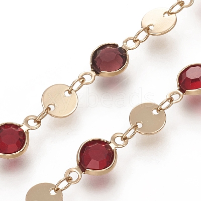 Handmade Flat Round Glass Beaded Chains CHC-G008-04LG-02-1
