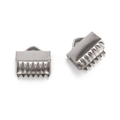 Tarnish Resistant Stainless Steel Ribbon Crimp Ends STAS-Q187-01-1