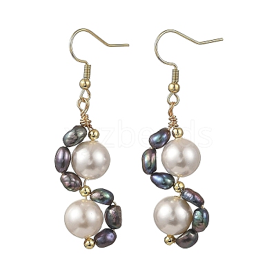 Shell Pearl 304 Stainless Steel Dangle Earrings EJEW-JE07370-1