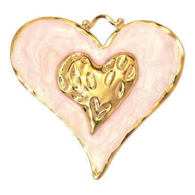 304 Stainless Steel with Pearl Pink Enamel Big Pendants SA-OY001-65G-1