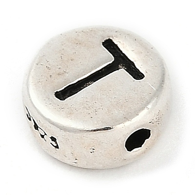 925 Sterling Silver Flat Round with Letter Beads STER-G044-01AS-T-1